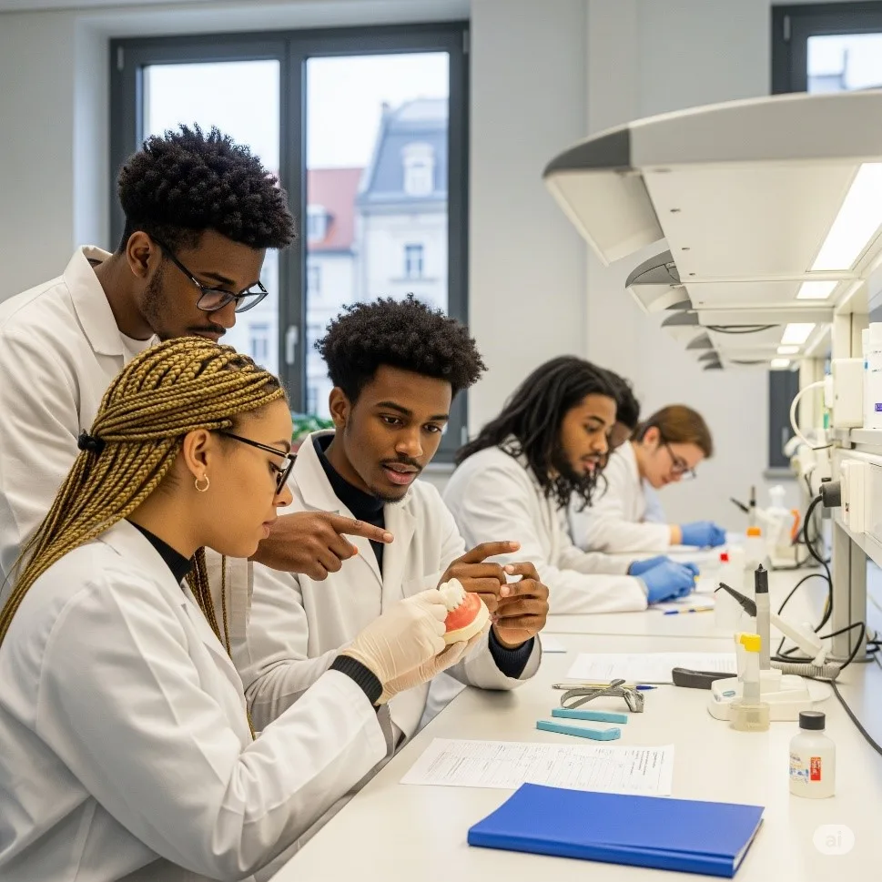 International students study dentistry in Europe during hands-on lab training